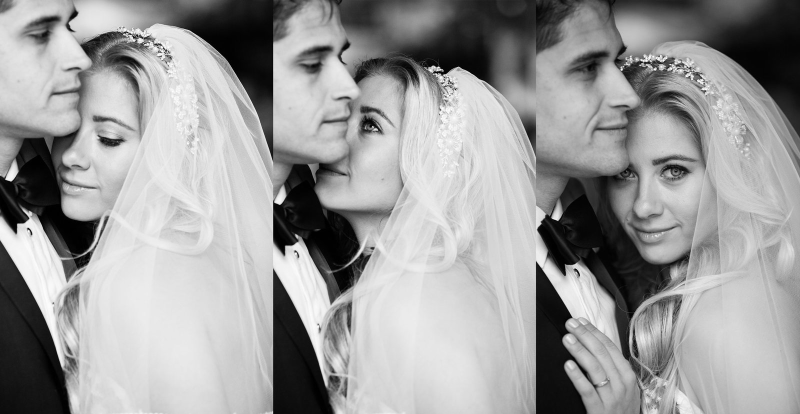 The bride looks up lovingly at the groom, capturing the love between them.